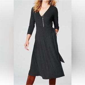 J.Jill Charcoal Ribbed Knit Wrap Dress